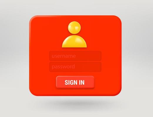 Pop up window with sign in button. 3d vector illustration