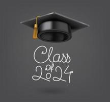 Graduation class of 2024 concept with gdaruation cap. 3d vector icon isolated on white background