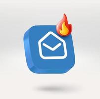 nuevo correo icono con fuego signo. 3d vector icono aislado en blanco antecedentes