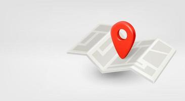 Location pointer on paper map. 3d vector banner with copy space