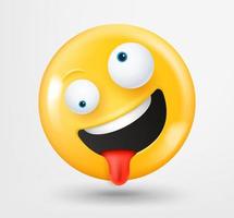 Goofy face emoticon 3d vector. Emoji isolated on white background vector