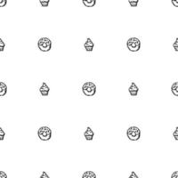 Seamless cake pattern. Sweets and candy background. Doodle vector illustration with sweets and candy icons