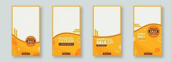 Mega Sale Template or Flyer Design Set with Discount Offer and Space For Text on Png and Orange Background. vector