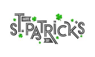 Happy St. Patricks Day Font with Shamrock Leaves on White Background. vector