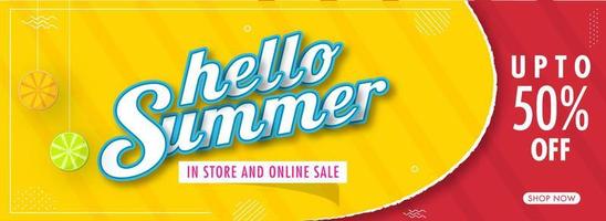 Hello Summer Sale Header or Banner Design with Hanging Lemon Slices. vector