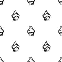 Seamless cake pattern. Sweets and candy background. Doodle vector illustration with sweets and candy icons