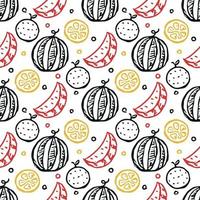 Seamless fruit pattern. doodle background with fruit icons. Fruit background vector