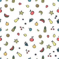 Seamless fruit pattern. doodle background with fruit icons. Fruit background vector