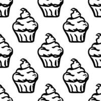 Seamless cake pattern. Sweets and candy background. Doodle vector illustration with sweets and candy icons