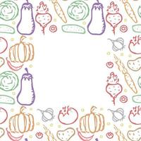 Seamless frame with vegetable icons. doodle vegetables pattern. Food background vector