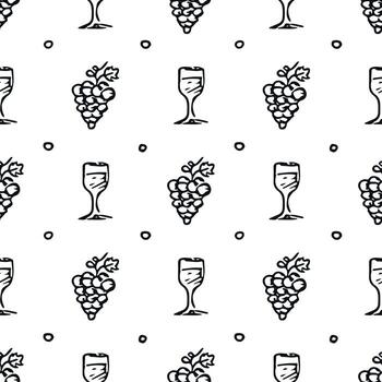 patrón de vino sin costuras. ilustración de fideos vectoriales con vino y uva. patrón con vino vector