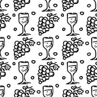 seamless wine pattern. vector doodle illustration with wine and grape. pattern with wine