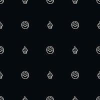 Seamless cake pattern. Sweets and candy background. Doodle vector illustration with sweets and candy icons