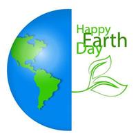 Planet earth with map and green leaves, logo or emblem, symbol. Earth day concept, greening the planet, caring for the environment. Ecologically clean planet vector