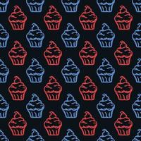 Seamless cake pattern. Sweets and candy background. Doodle vector illustration with sweets and candy icons