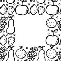 Seamless fruit frame. doodle background with fruit icons. Fruit background vector