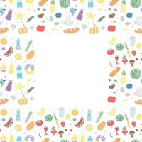 Seamless frame with food icons. doodle food illustration. Food background vector