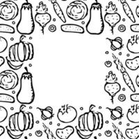 Seamless frame with vegetable icons. doodle vegetables pattern. Food background vector