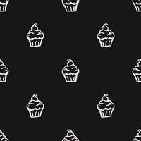 Seamless cake pattern. Sweets and candy background. Doodle vector illustration with sweets and candy icons