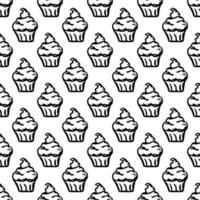 Seamless cake pattern. Sweets and candy background. Doodle vector illustration with sweets and candy icons