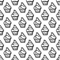 Seamless cake pattern. Sweets and candy background. Doodle vector illustration with sweets and candy icons