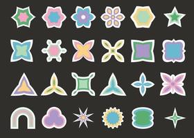 Y2K minimalist geometric elements, abstract forms. Simple star and flower shape, basic form, trendy modern graphic element vector set