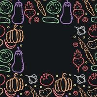 Seamless frame with vegetable icons. doodle vegetables pattern. Food background vector