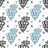 Seamless grape pattern. Doodle vector with grape icons. Vintage grape pattern