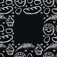 seamless food pattern with place for text. Colored doodle vector with food icons. Vintage food icons