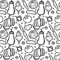 Seamless pattern with vegetable icons. doodle vegetables pattern. Food background vector