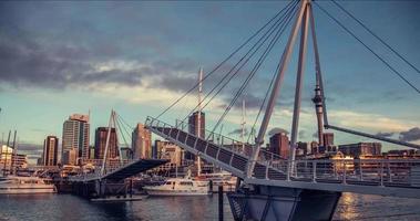 Sunset time-lapse at the Wynyard Crossing in Auckland video