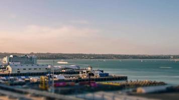 Aucklands Königinnen Kai Sonnenuntergang Zeitraffer mit Tilt-Shift bewirken video