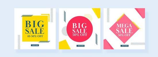 Mega and Big Sale Poster Design with Different Discount Offer in Three Options. vector