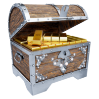 Gold Riegel oder Barren sind platziert im ein Schatz Brust. Box ist gemacht von alt rostig Metall Holz, Dort ist ein Schatz Innerhalb ist ein Gold Bar. das die meisten Beliebt Vermögenswerte im das Sammlung von Investoren. 3d Wiedergabe. png