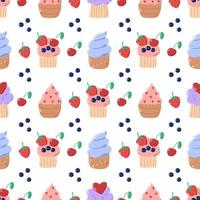 Cupcakes with berries seamless pattern vector