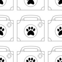 Pattern with first aid kit for animals, cats, dogs, pet care. vector