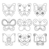 conjunto de contorno dibujos de mariposas plantillas para colorante, aislado en blanco antecedentes. colorante libro para niños. nosotros dibujar con niños. vector ilustración