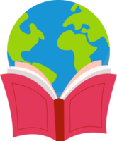 illustration of book and globe. world book day. book illustration for children. book cover png