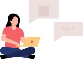 The girl is shopping online. vector
