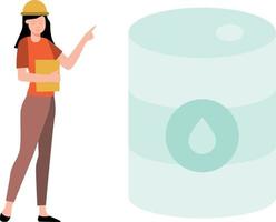 The girl is looking at the oil barrel. vector