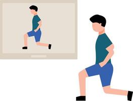 A boy is exercising by watching an online video. vector