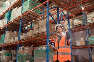 Portrait of warehouse supervisor in a large warehouse with their own preparation for the day's work photo