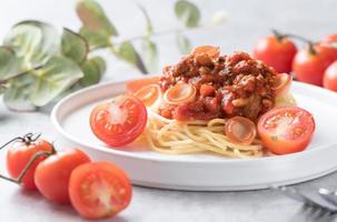 spaghetti pork with mushroom photo