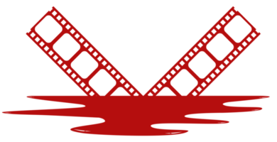 silhouet van de bloederig filmstrip teken voor film icoon symbool met genre verschrikking, thriller, bloed, sadistisch, spatten, slasher, mysterie, eng of halloween poster film film. formaat PNG