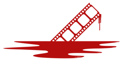 Silhouette of the Bloody Filmstrip Sign for Movie Icon Symbol with Genre Horror, Thriller, Gore, Sadistic, Splatter, Slasher, Mystery, Scary or Halloween Poster Film Movie. Format PNG