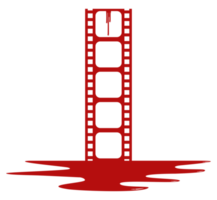 Silhouette of the Bloody Filmstrip Sign for Movie Icon Symbol with Genre Horror, Thriller, Gore, Sadistic, Splatter, Slasher, Mystery, Scary or Halloween Poster Film Movie. Format PNG