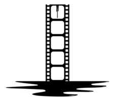 silueta de el sangriento tira de película firmar para película icono símbolo con género horror, suspenso, sangre, sádico, salpicar, rebanador, misterio, de miedo o Víspera de Todos los Santos póster película película. formato png
