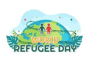 World Refugee Day on 20 June Vector Illustration with Immigration Family and Their Kids Walking Seek Home in Hand Drawn Wire Fence Templates