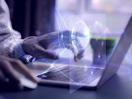 businessman working with business Analytics and Data Management System on computer, online document management and metrics connected to database. Corporate strategy for finance, operations, sales. photo
