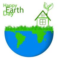 Planet earth with map and green leaves, logo or emblem, symbol. Earth day concept, greening the planet, caring for the environment. Ecologically clean planet vector